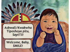 An illustrated cover for the book Welcome, Baby, Smile! with a Hopi baby by Bre Taylor. 